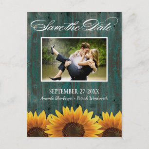 Carte Postale Faire-part Country Wood Rustic Tournesol Enregistrer les cart