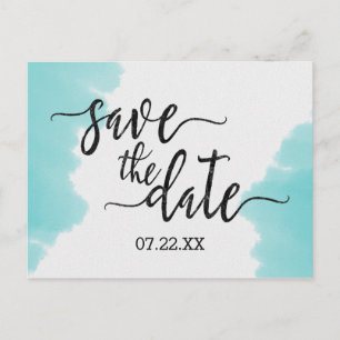Carte Postale Faire-part Coup de pinceau aquarelle aqua Mariage Enregistrer