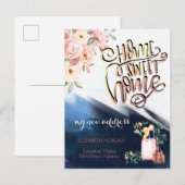 Carte Postale Faire-part Coup de pinceau, valise Fleurs Nouvelle adresse (Devant / Derrière)