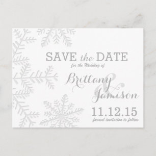 Carte Postale Faire-part Coupe laser en argent Snowflakes hiver Enregistrer