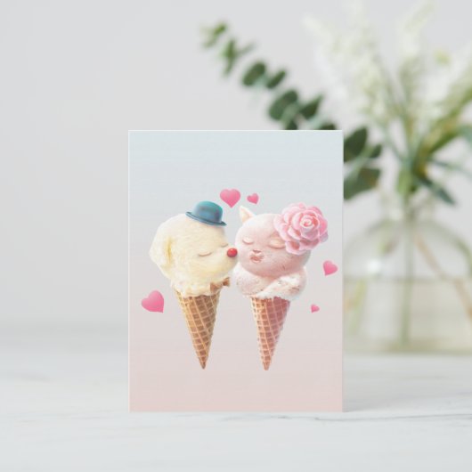 Carte Postale Faire-part Couple de glace – Amour au premier coup de langue (Debout devant)