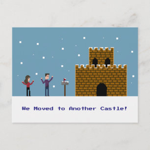 Carte Postale Faire-part Couple de pixels 8 bits Nous avons déménagé dans u
