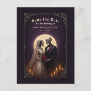 Carte Postale Faire-part Couple de squelettes gothiques Violet Enregistrer