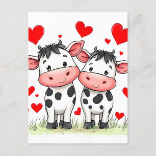 Carte Postale Faire-part Couple de vaches de dessin animé en amour