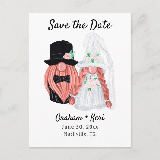 Carte Postale Faire-part Couple Gnome Mariage mignon Enregistrer la date (Devant)