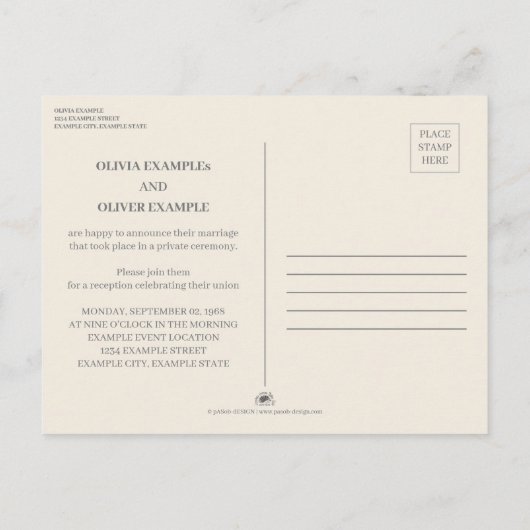 Carte Postale Faire-part Couple Mariage baiser en monochrome (Dos)