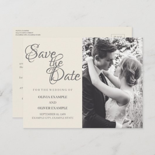 Carte Postale Faire-part Couple mariage en monochrome (Devant / Derrière)