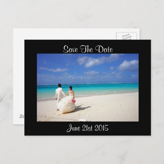 Carte Postale Faire-part Couple mariage sur une plage Enregistrer la date (Devant / Derrière)