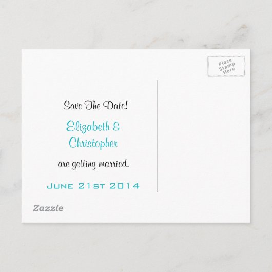 Carte Postale Faire-part Couple mariage sur une plage Enregistrer la date (Dos)