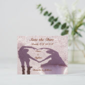 Carte Postale Faire-part Couple nuptiale Silhouette Coeur Sable Enregistrer (Debout devant)