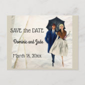 Carte Postale Faire-part Couple Rétro Avec Parapluie Épargne La Date (Devant)