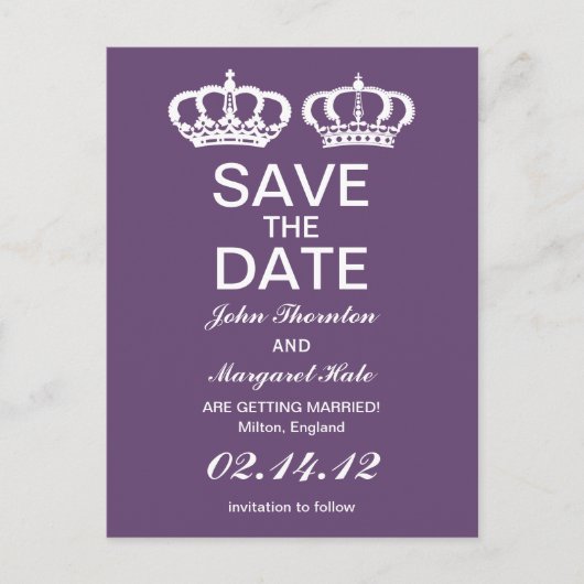 Carte Postale Faire-part Couple Royal Améthyste Save the Date (Devant)