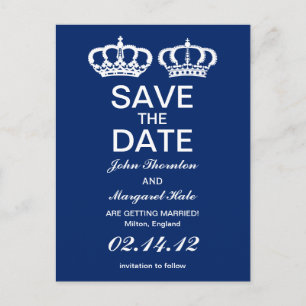 Carte Postale Faire-part Couple Royal Bleu Économisez la Date