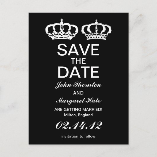Carte Postale Faire-part Couple Royal Noir et Blanc Save the Date (Devant)