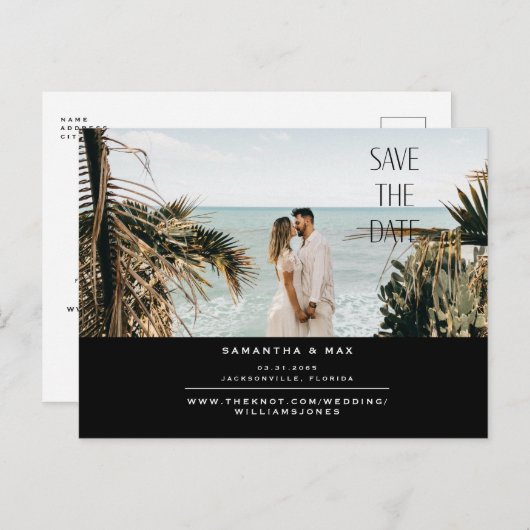 Carte Postale Faire-part Couple Simple Deux Photos Noir  Enregistrer La Dat (Devant / Derrière)