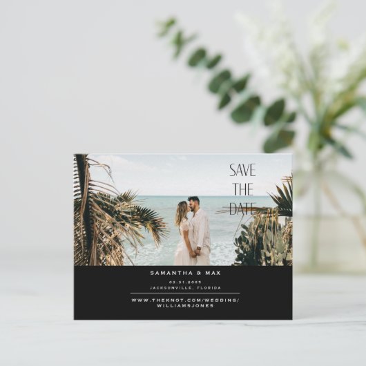 Carte Postale Faire-part Couple Simple Deux Photos Noir  Enregistrer La Dat (Debout devant)