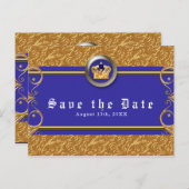 Carte Postale Faire-part Couronne bleue royale et or Élégant Glam Enregistr (Devant / Derrière)