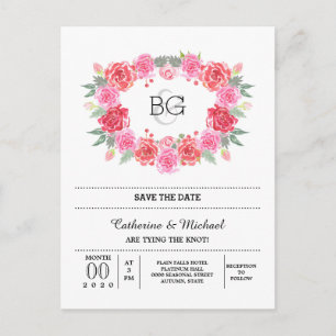 Carte Postale Faire-part Couronne d'aquarelle romantique rose