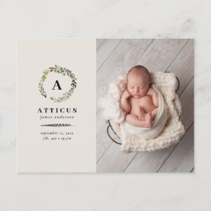 Carte Postale Faire-part Couronne de feuillage rustique photo annonce de na