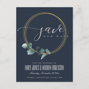 CARTE POSTALE FAIRE-PART COURONNE DE FEUILLAGE VERT EUCALYPTUS MARINE ÉCONO