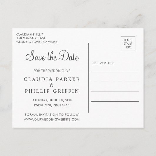 Carte Postale Faire-part Couronne de feuilles d'olive vertes rustiques, Sav (Dos)