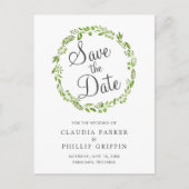 Carte Postale Faire-part Couronne de feuilles d'olive vertes rustiques, Sav (Devant)