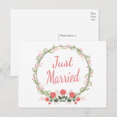 Carte Postale Faire-part Couronne de fleurs rose rouge mariage jeune mariée (Devant / Derrière)