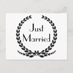 Carte Postale Faire-part Couronne de laurier floral noir mariage
