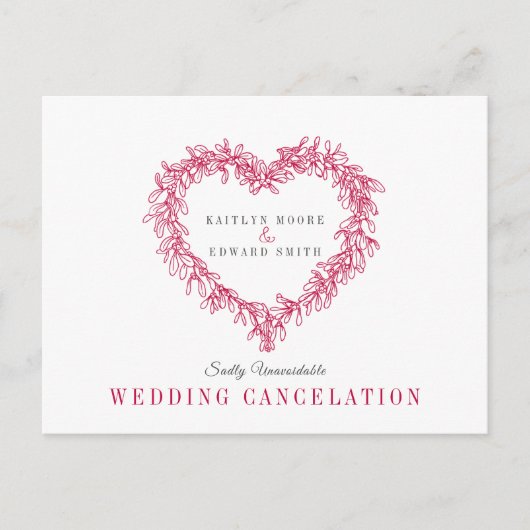 Carte Postale Faire-part Couronne de mariage annulation coeur gui rouge (Devant)