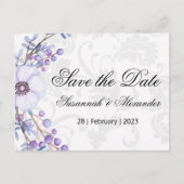 Carte Postale Faire-part Couronne de mariage fleurie violette avec des baie (Devant)