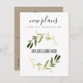 CARTE POSTALE FAIRE-PART COURONNE DE NOCE DE FEUILLES VERTES OR ÉLÉGANT NOU (Devant / Derrière)