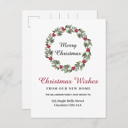 Carte Postale Faire-part Couronne de Noël Changement d'adresse (Devant / Derrière)