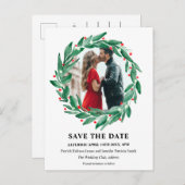 Carte Postale Faire-part Couronne de Noël hivernale mariage à retenir la da (Devant / Derrière)