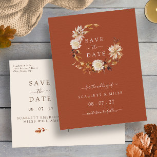 Carte Postale Faire-part Couronne de Terracotta d'Automne pour Mariage Cart