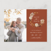 Carte Postale Faire-part Couronne de terre cuite d'automne Mariage Photo En (Devant)