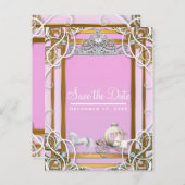 Carte Postale Faire-part Couronne et Carrosse Princesse en Or Rose Enregist (Devant / Derrière)