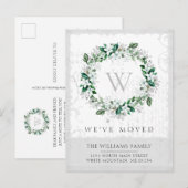 Carte Postale Faire-part Couronne florale aquarelle Magnolia Monogramme mob (Devant / Derrière)