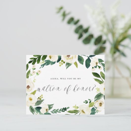 Carte Postale Faire-part Couronne florale hivernale à l'aquarelle Dame d'ho (Debout devant)