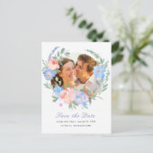 Carte Postale Faire-part Couronne florale rose bleue Mariage Économisez la (Debout devant)