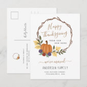 Carte Postale Faire-part Couronne mobile de citrouille de Thanksgiving d'au (Devant / Derrière)