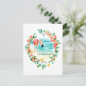 Carte Postale Faire-part Couronne tropicale de flamant rose scène de plage  (Debout devant)