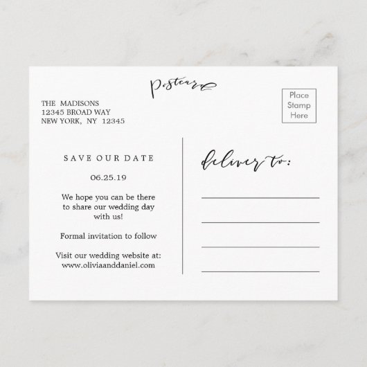 Carte Postale Faire-part Couronne verte rustique Mariage simple Enregistrer (Dos)