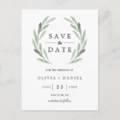 Carte Postale Faire-part Couronne verte rustique Simple mariage Épargnez la (Devant)