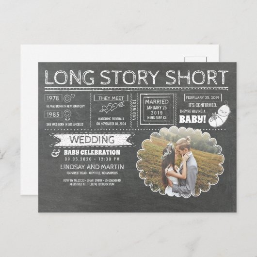 Carte Postale Faire-part Courte histoire courte mariage et célébration de b (Devant / Derrière)