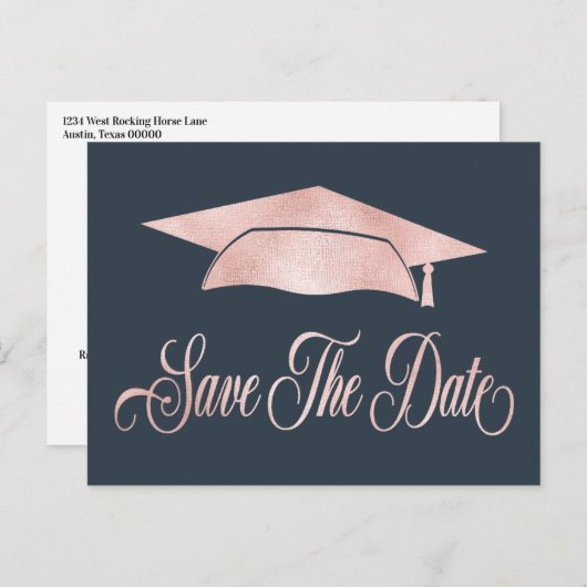 Carte Postale Faire-part Couvre-nuque Rose Gold Save The Date Bleu (Devant / Derrière)