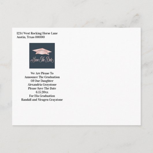 Carte Postale Faire-part Couvre-nuque Rose Gold Save The Date Bleu (Dos)