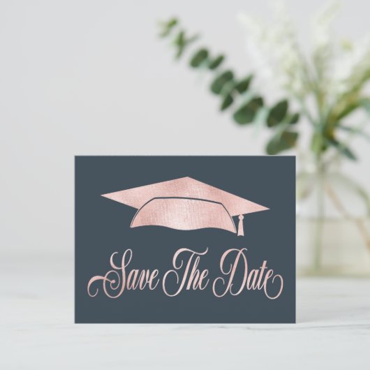Carte Postale Faire-part Couvre-nuque Rose Gold Save The Date Bleu (Debout devant)