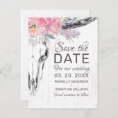 Carte Postale Faire-part Crâne de vache rustique Boho Blush Floral Enregist (Devant / Derrière)