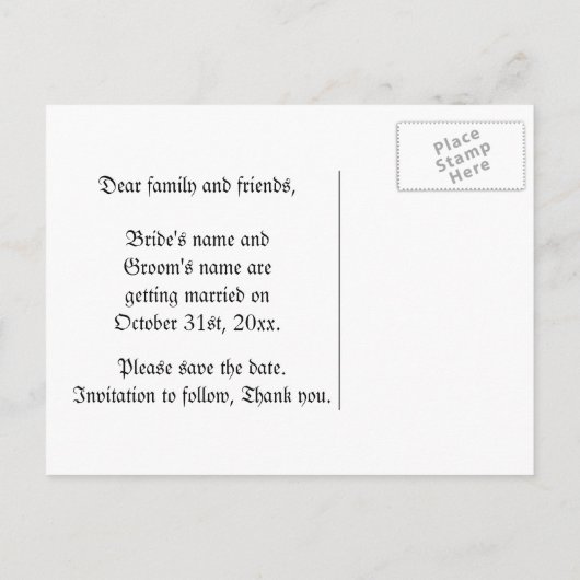 Carte Postale Faire-part Crâne d'horreur gothique | Enregistrer le mariage  (Dos)