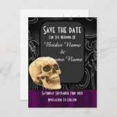 Carte Postale Faire-part Crâne gothique noir enregistrer la date (Devant / Derrière)